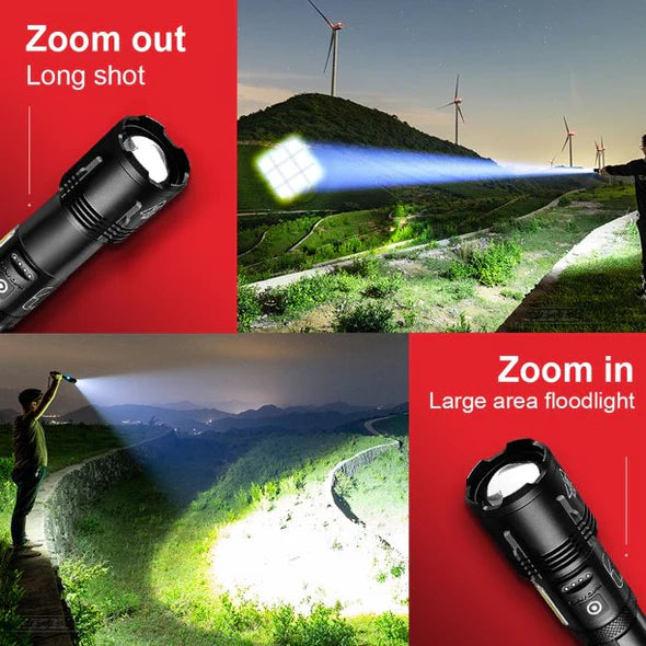 P50 LED Tactical Flashlight -5 Modes, Zoom Adjustable, USB Rechargeable Focus Flashlight