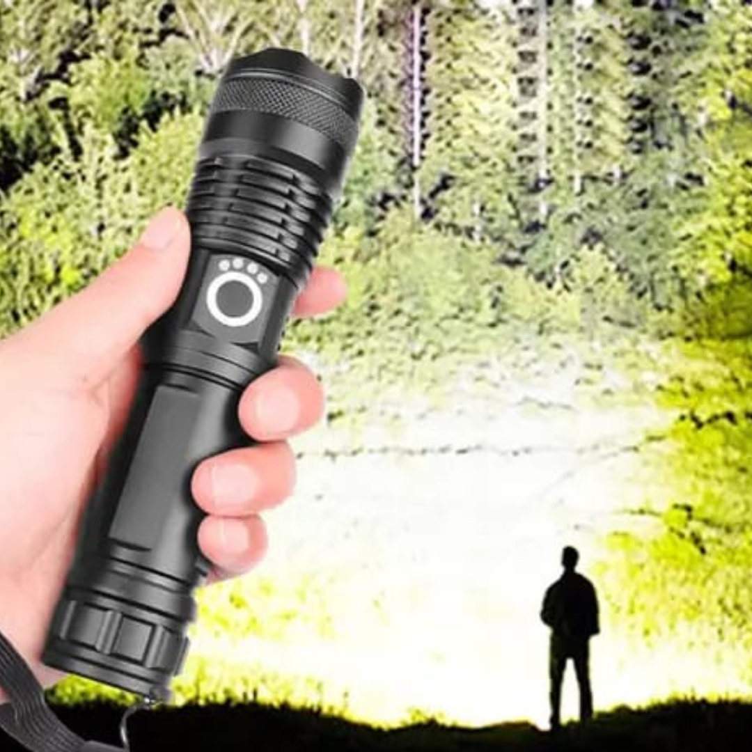 P50 LED Tactical Flashlight -5 Modes, Zoom Adjustable, USB Rechargeable Focus Flashlight